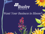 Floral Busby Finance graphic with headline, customer finance for SMEs