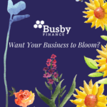 Floral Busby Finance graphic with headline, customer finance for SMEs